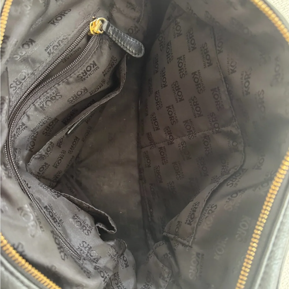 Michael Kors Black Pebbled Leather Tote with Gold Charm